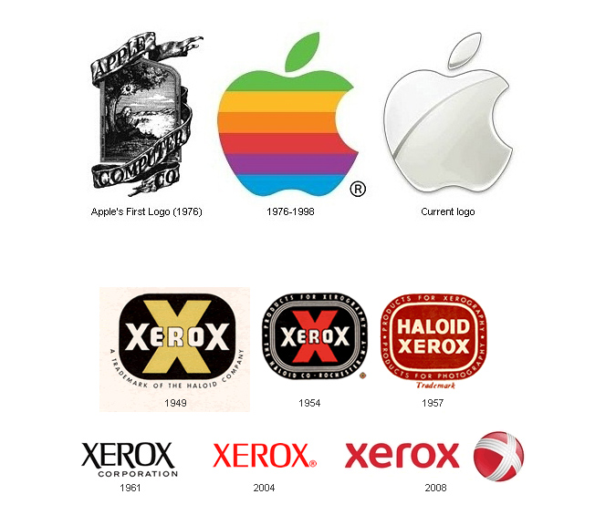 Развитие логотипов Apple и Xerox